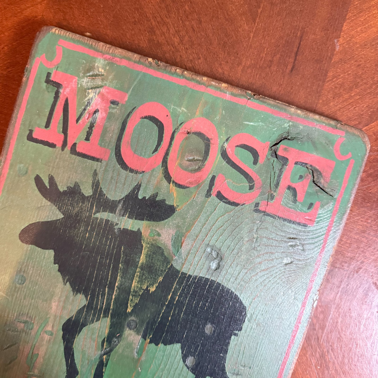 VINTAGE MOOSE CROSSING YELLOWSTONE NATIONAL PARK WOODEN PLAQUE SIGN