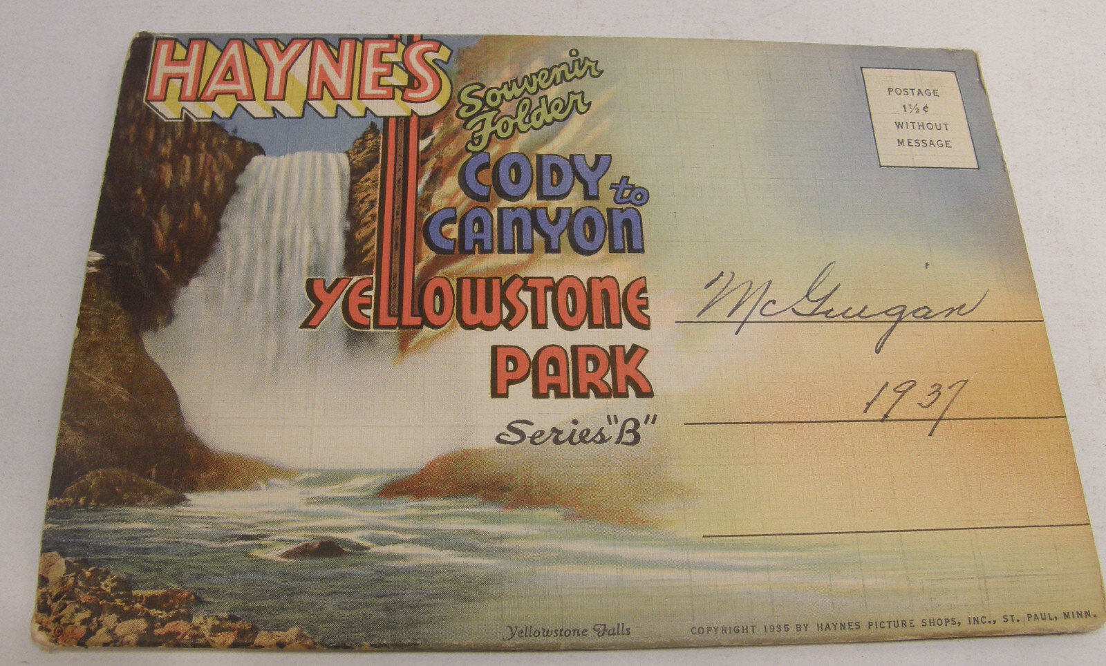 VINTAGE c1937 HAYNES SOUVENIR FOLDER POSTCARD YELLOWSTONE PARK SERIES A B C D