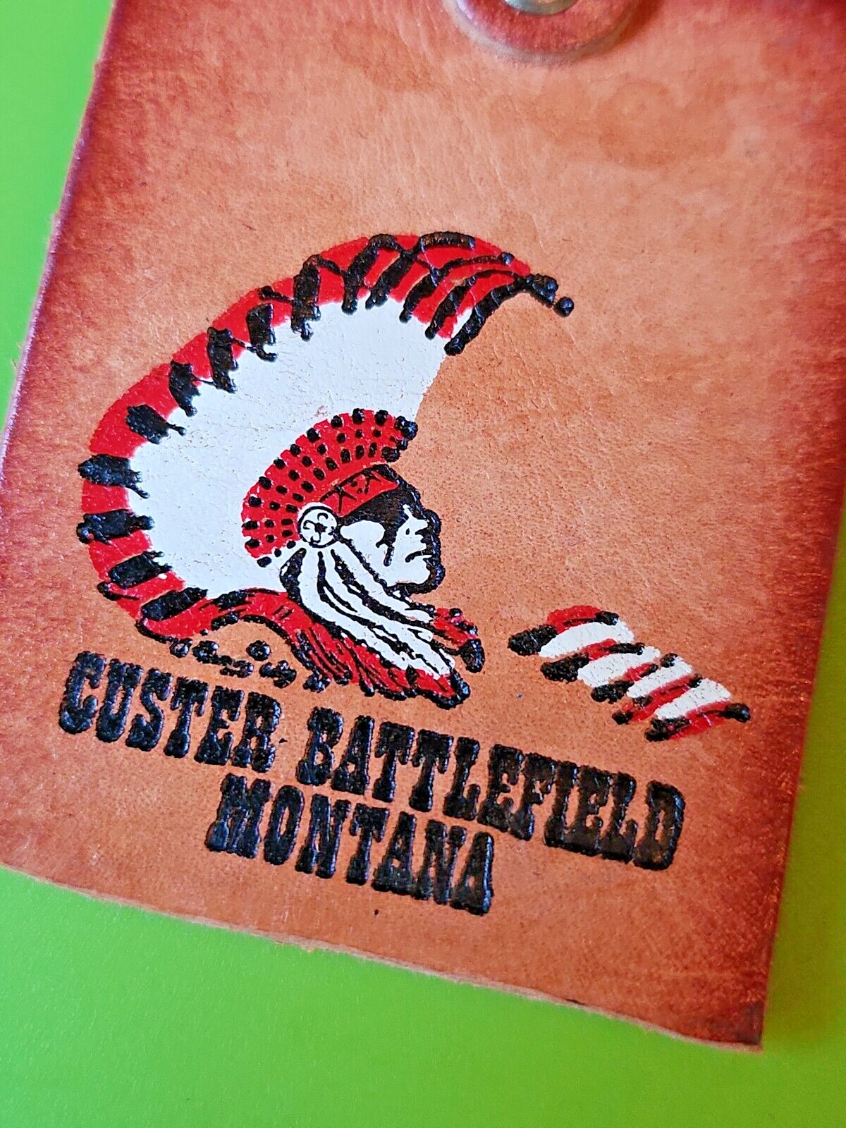 Vintage CUSTER BATTLEFIELD MONTANA, Leather Key Fob Keychain