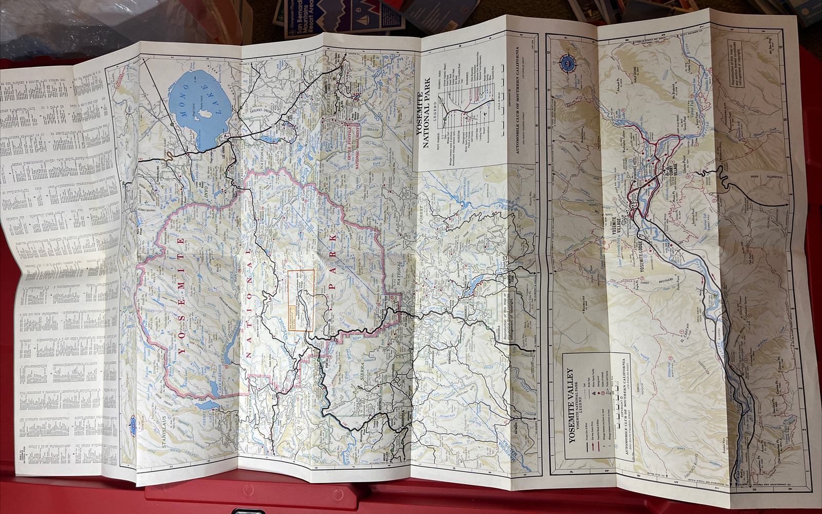 1960-70 YOSEMITE NATIONAL PARK & VALLEY Fold-Out Map AAA Southern California
