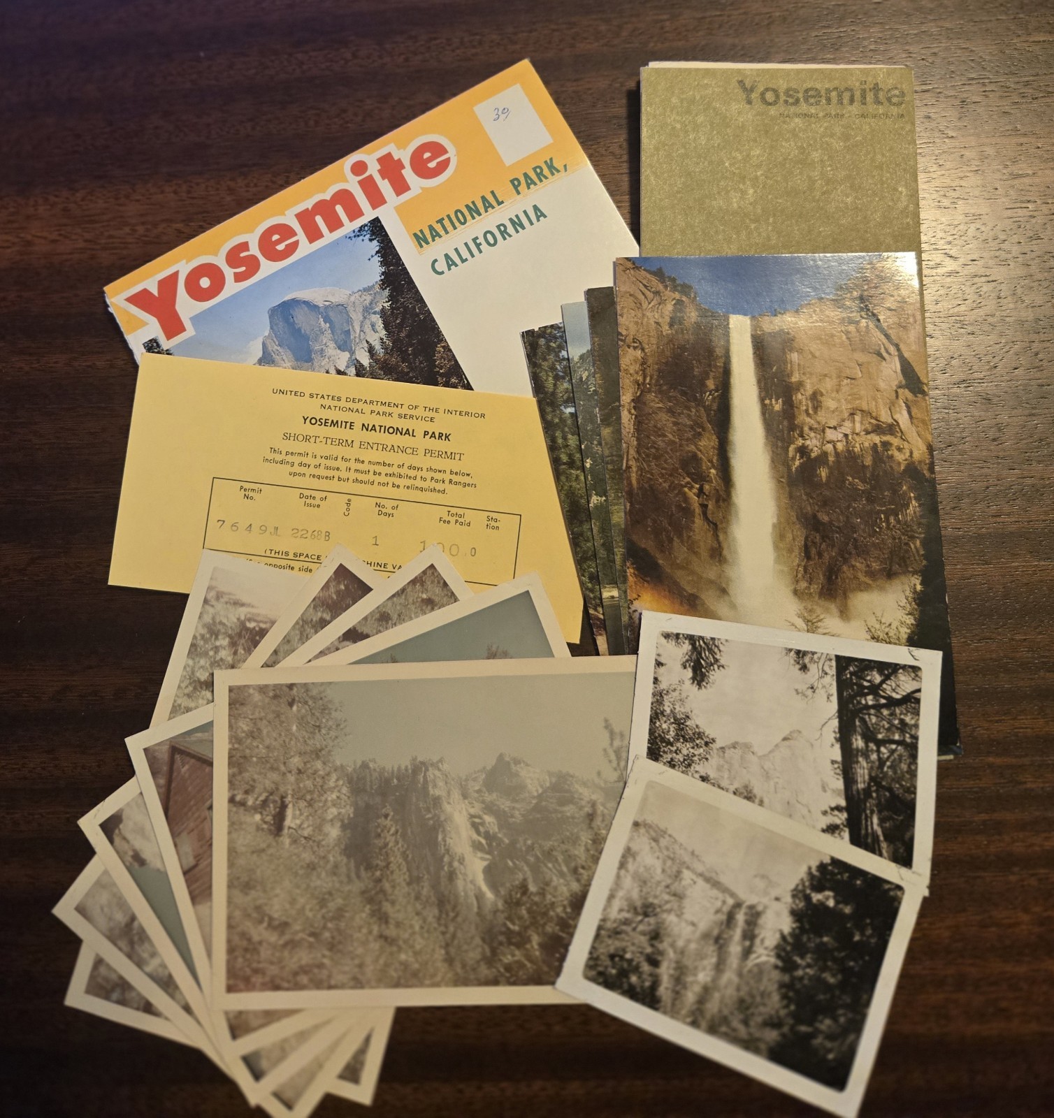 Vintage Yosemite Ephemera Map Postcard Photo Permit Souvenir National Park Cali