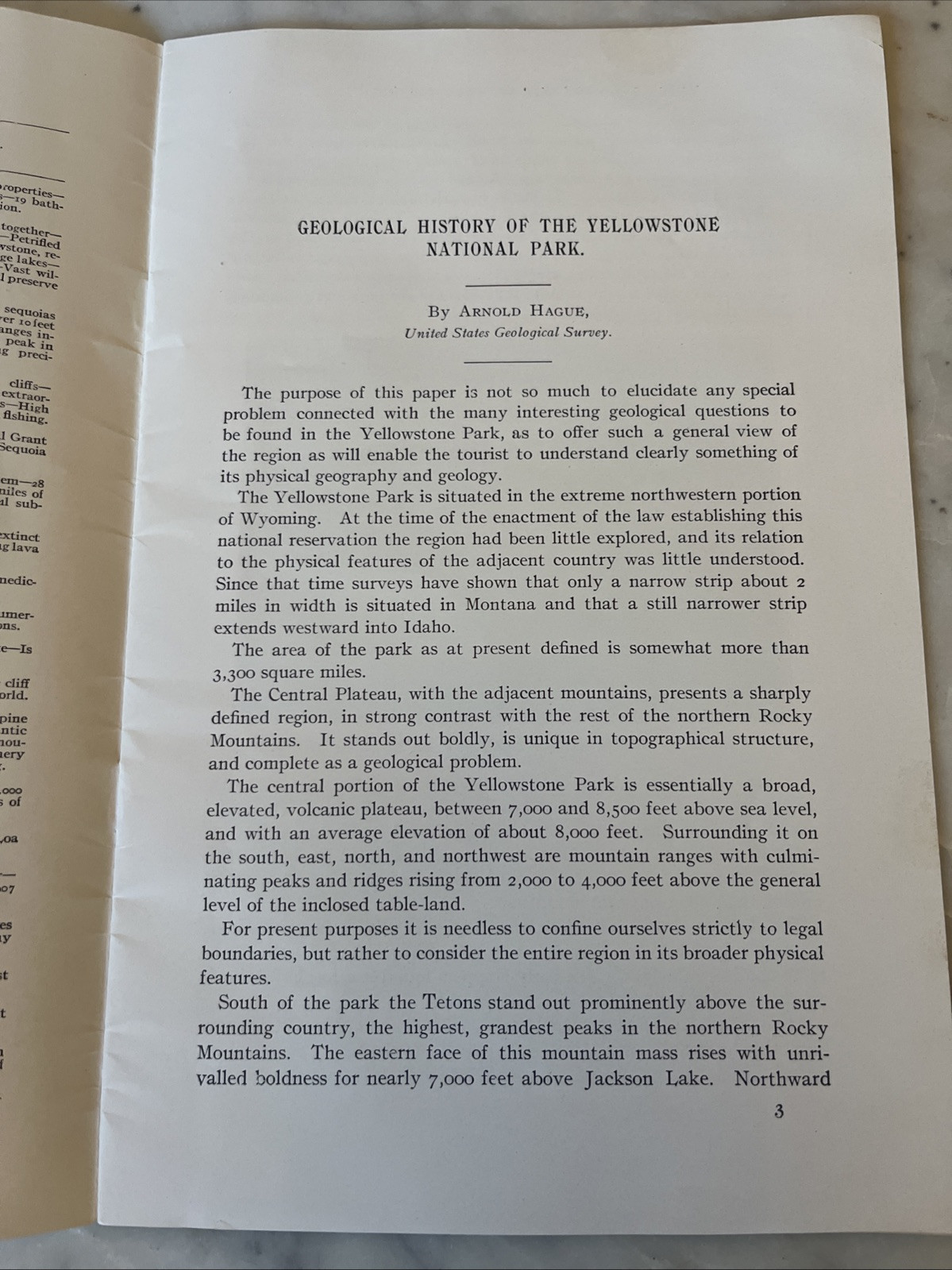 1921 Geological History of the Yellowstone National Park Pamphlet with Map A2