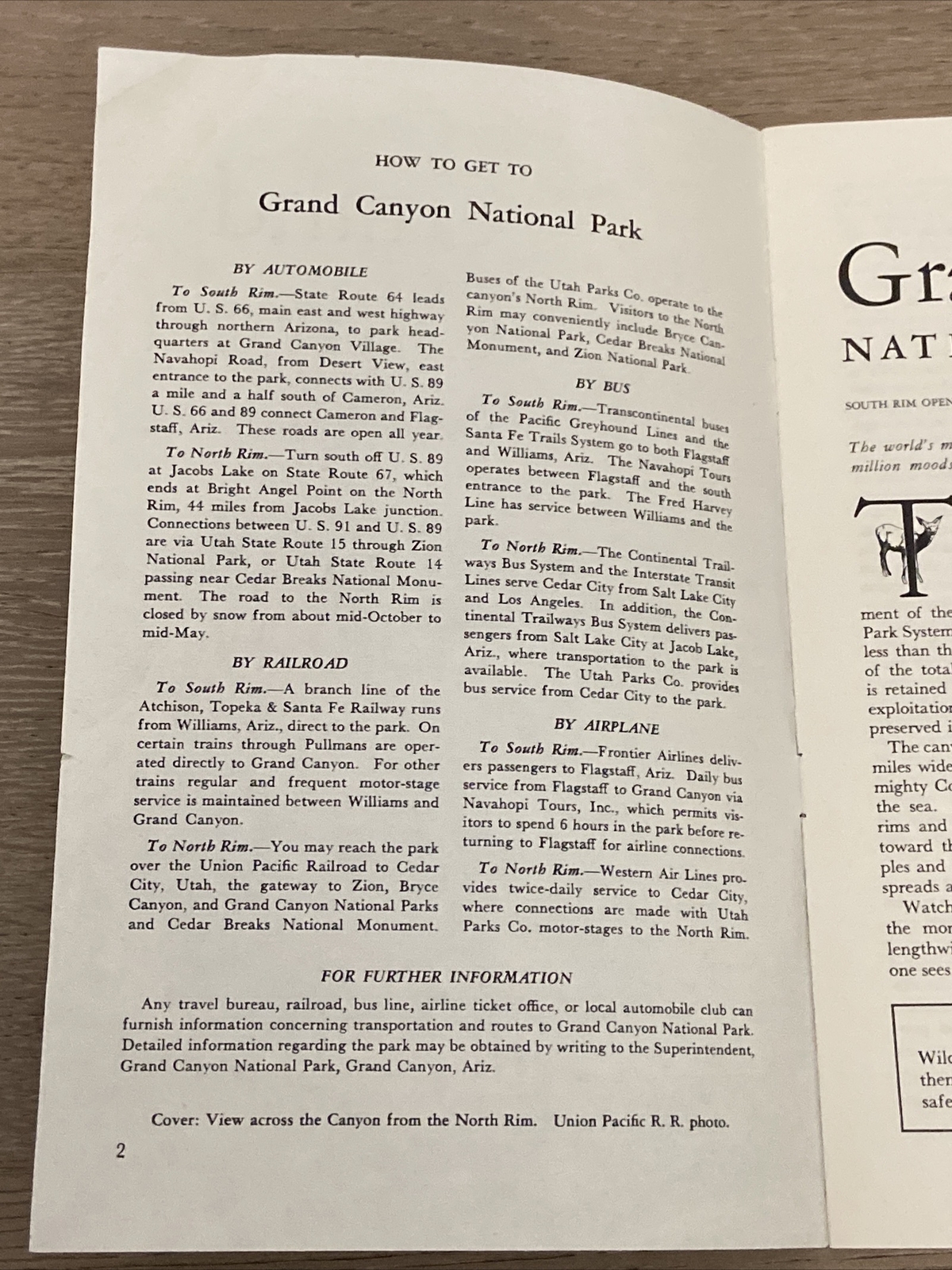 VTG 1956 Grand Canyon National Parks Guide Map Travel Vacation 15 page Brochure