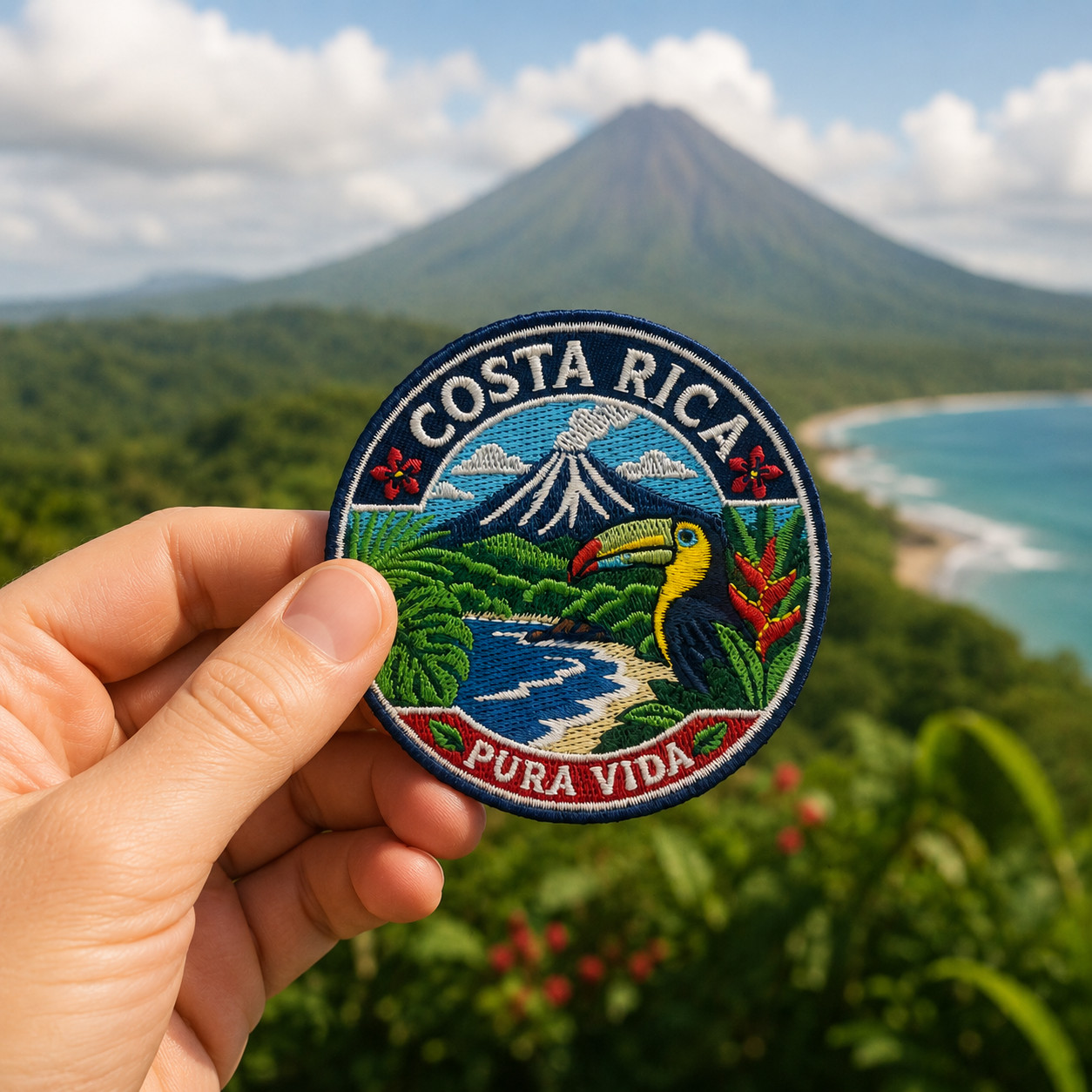 Costa Rica Pura Vida Embroidered Patch 3 Inch Iron On Travel Souvenir Toucan