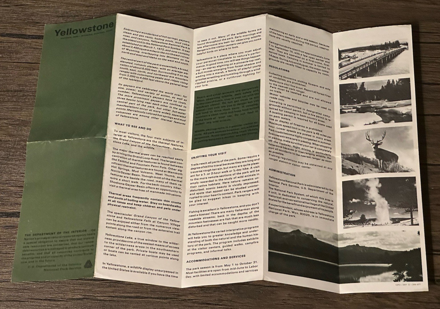 Vintage Paper: 2 1967 YELLOWSTONE NATIONAL PARK Fold Out Paper Brochure Souvenir