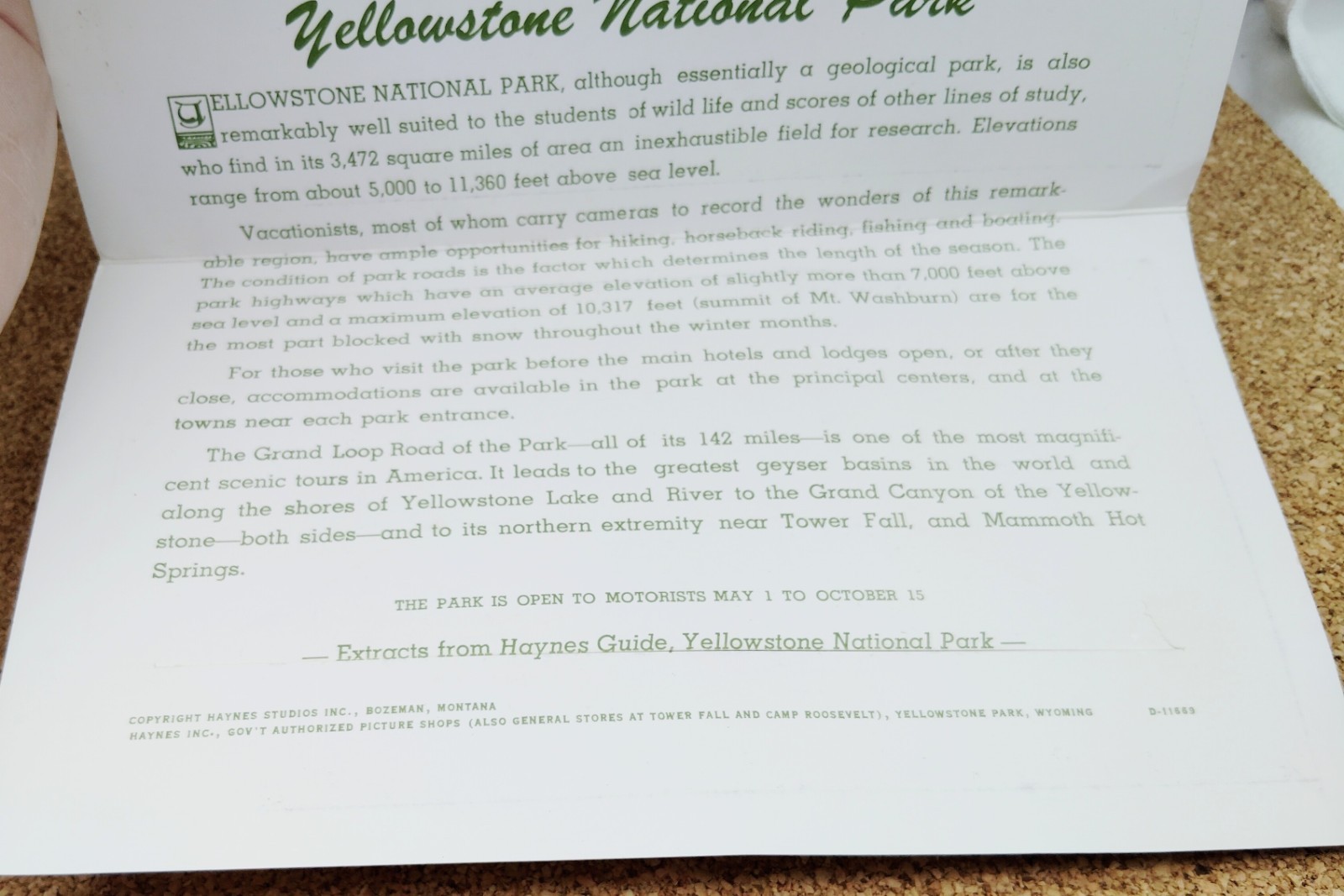 Yellowstone National Park Vintage Foldout Folder Natural Color Reproduction 1957