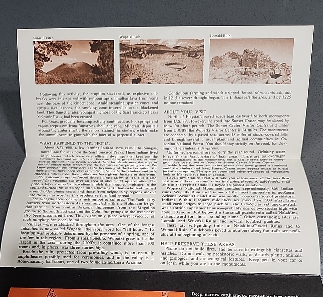 1974 Arizona AZ Sunset Crater Wupatki National Park Service Vintage Brochure
