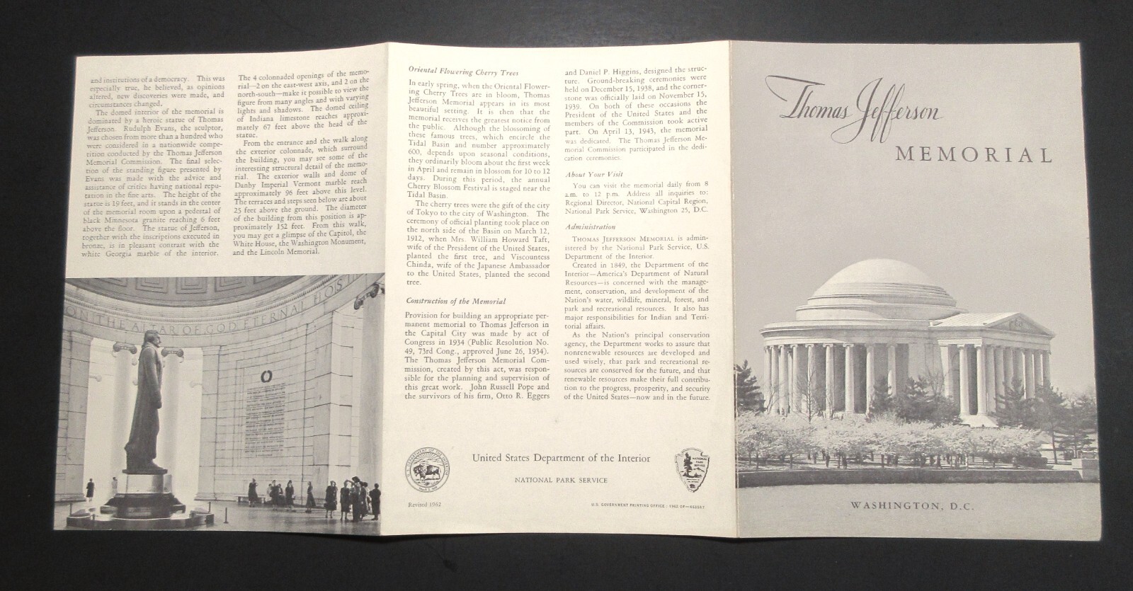1962 Jefferson Memorial Visitors Guide – Washington DC – National Park Service