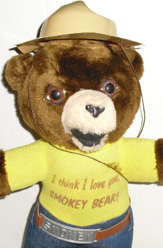 Vintage Plush SMOKEY THE BEAR stuffed doll w/hat 15″, 1977 DAKIN