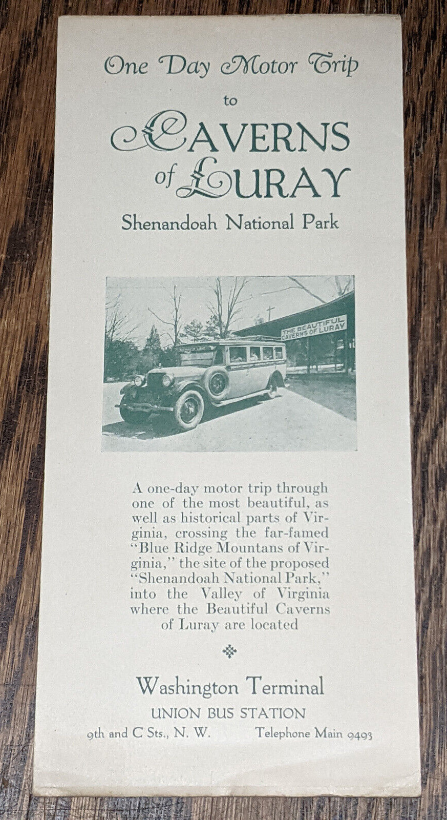 c 1930s One Day Motor Trip Luray Caverns Washington-Luray Bus Line Shenandoah NP