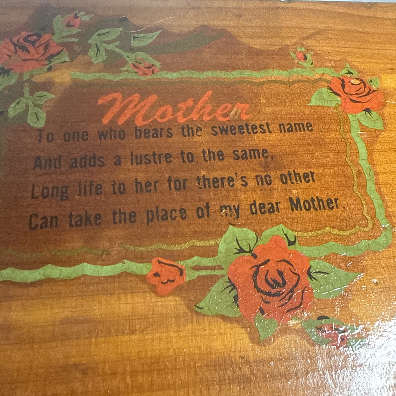 Vintage El Monte California Cedar Wood Chest Souvenir Mother Rose Treasure Box