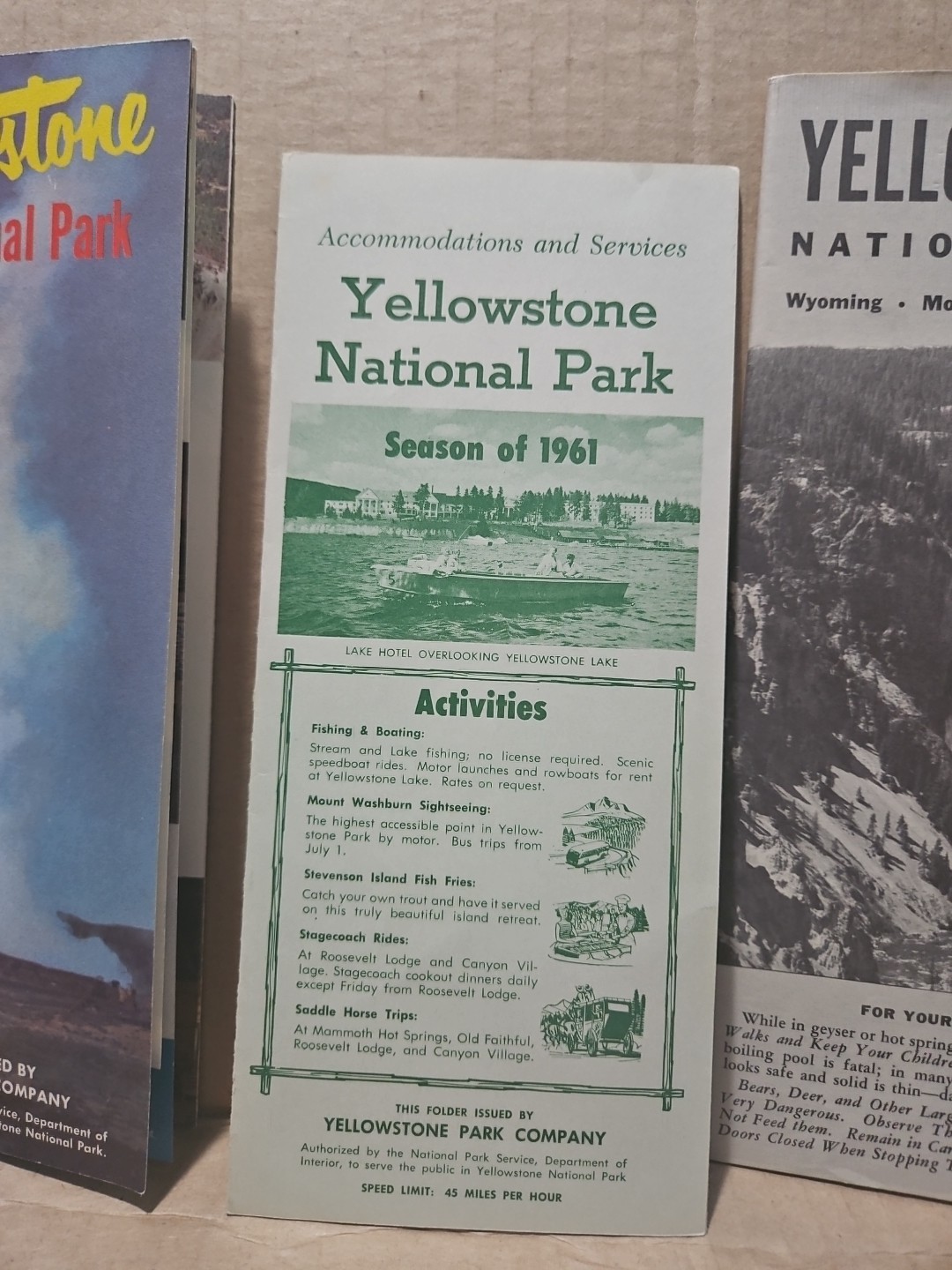 Lot Of 3 Vintage Yellowstone Brochures Folders Guides Late 50s Early 60s