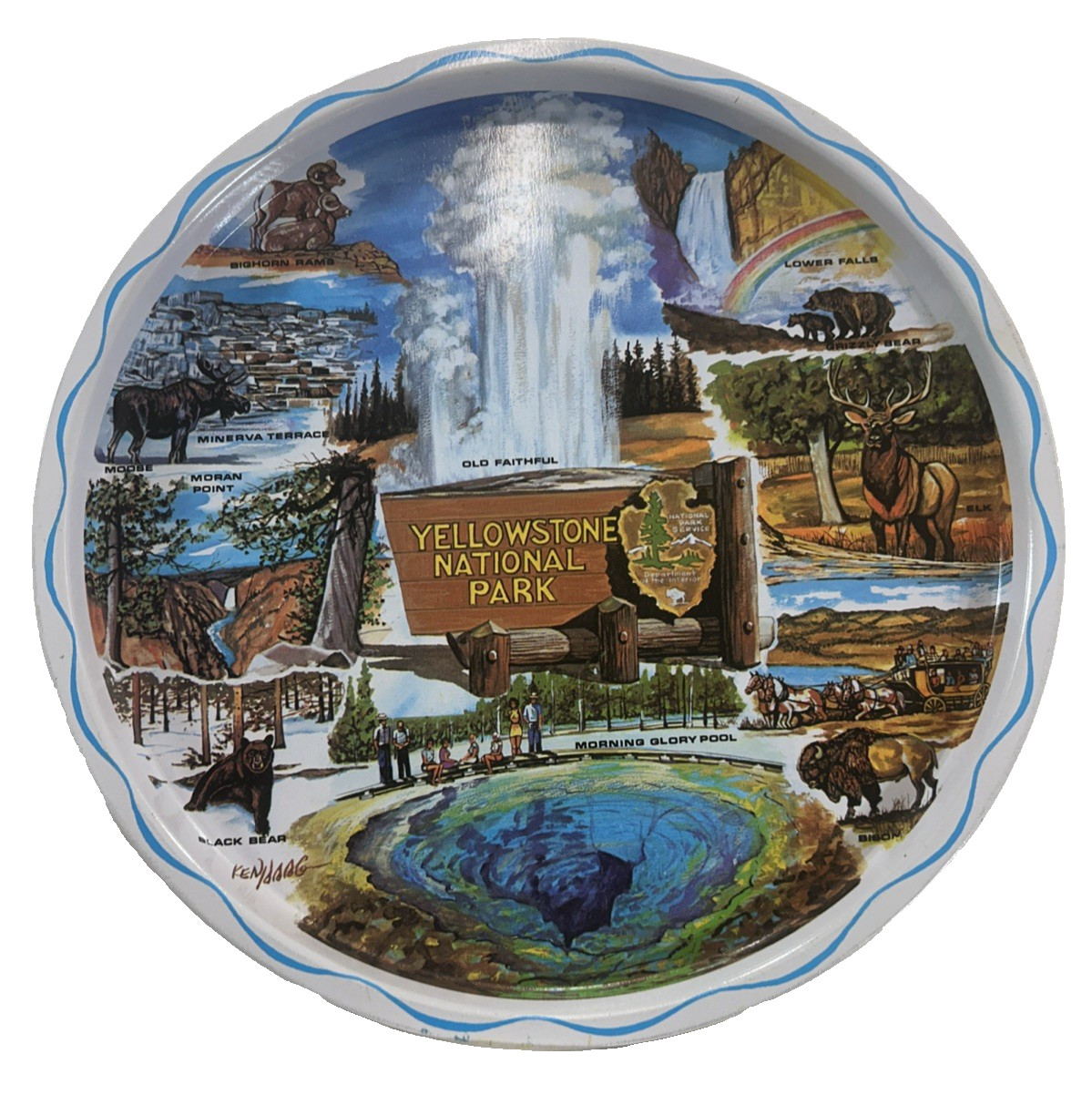 Ken Haag Yellowstone Metal Tray VTG 1960s Souvenir Art Scenic Collectible