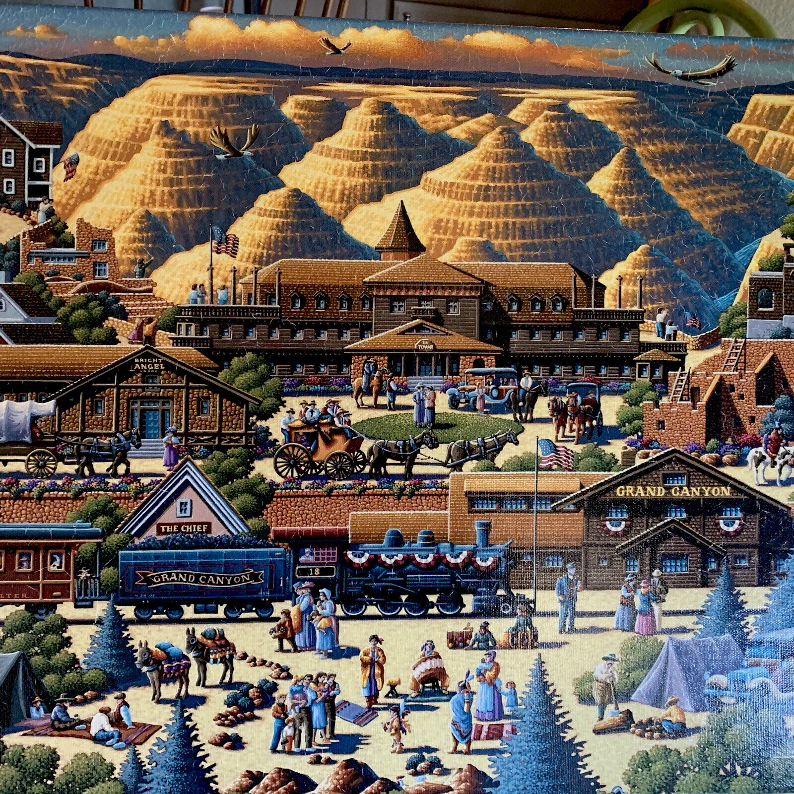 Eric Dowdle ‘Grand Canyon’ 16×20 Folk Art USA Souvenir Southwest Vintage Train