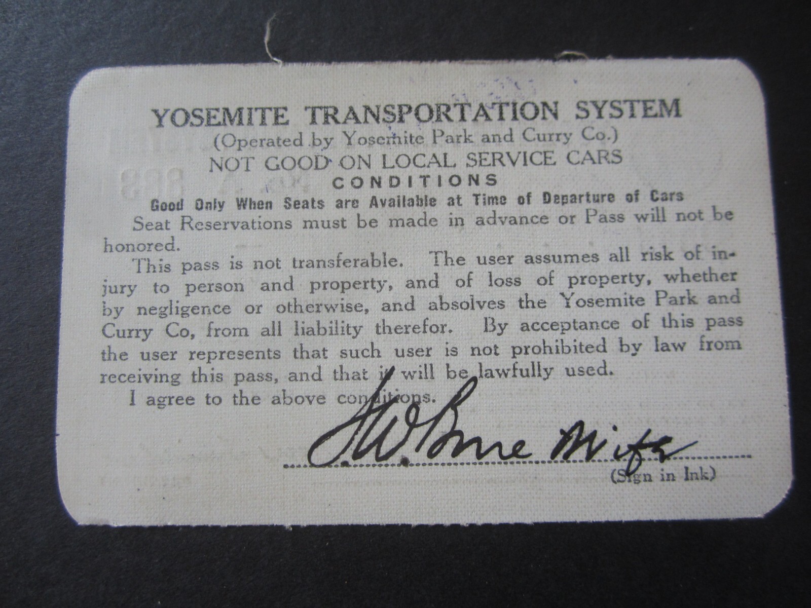 1933 – YOSEMITE TRANSPORTATION SYSTEM – PASS – National Park – 1933-1934