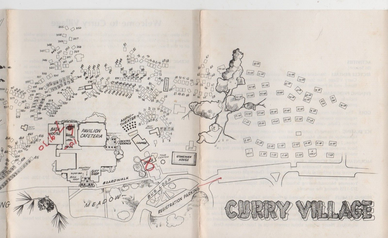 Vintage Curry Village Yosemite National Park Brochure with Fold Out Map