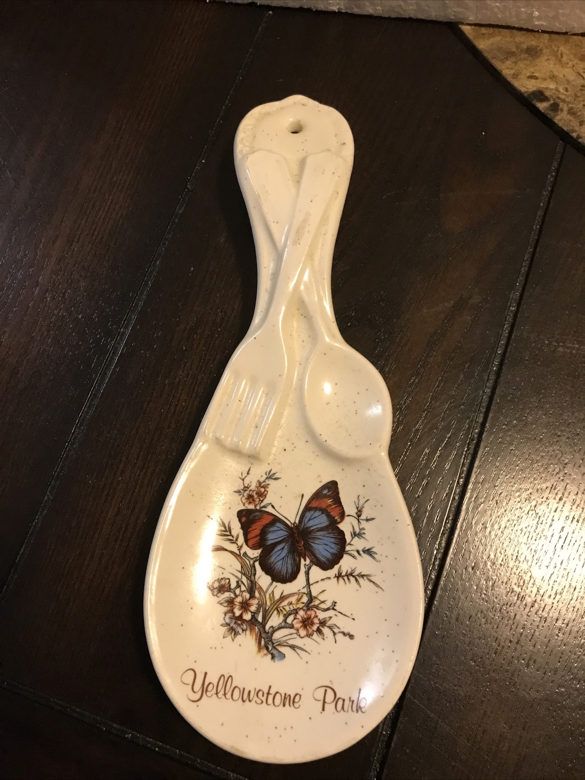 Vintage Yellowstone Park Souvenir Ceramic Spoon Rest 8-1/2 in