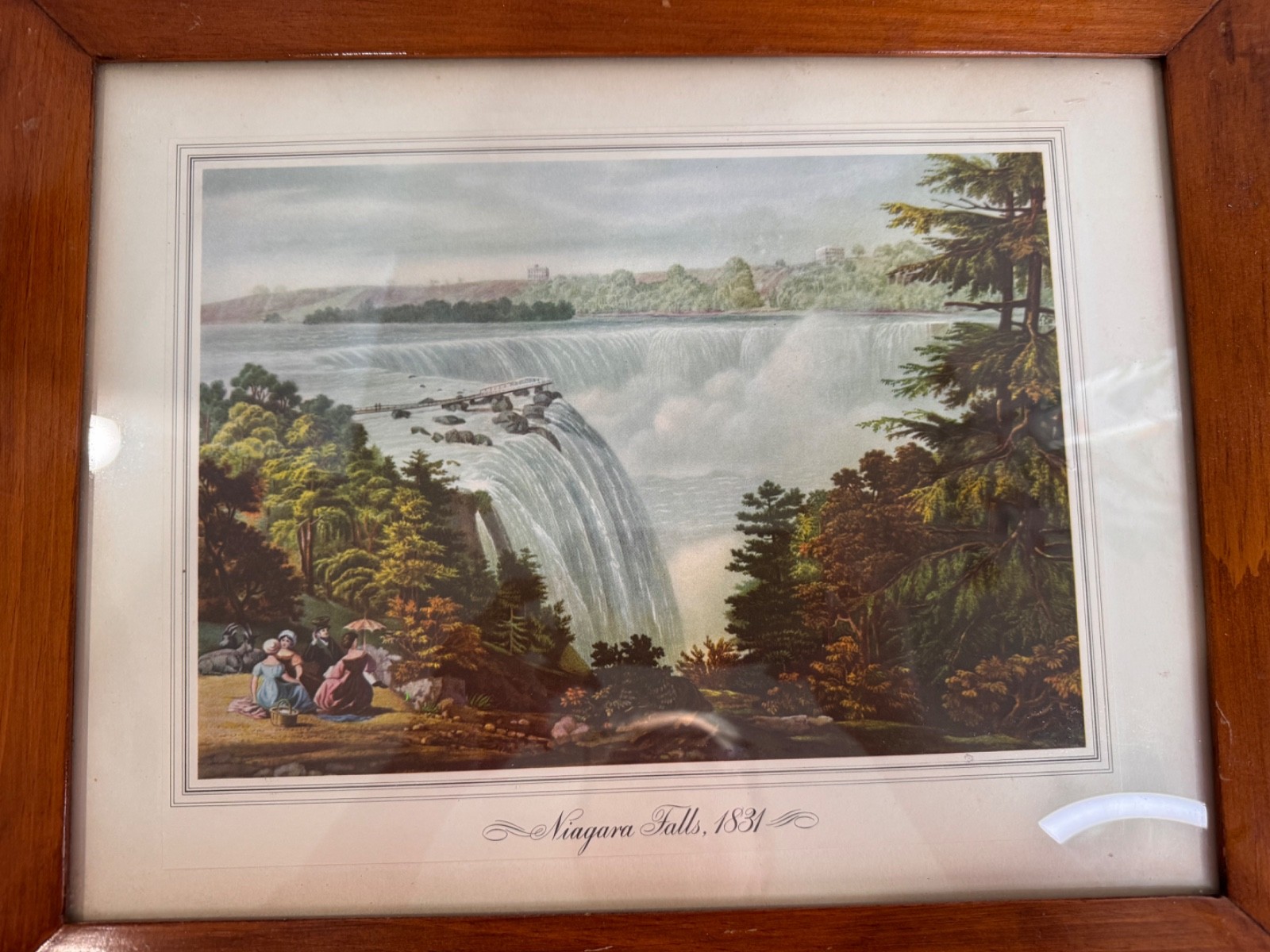 Vintage Picnic at Niagara Falls 1831 Framed art – FREE SHIPPING