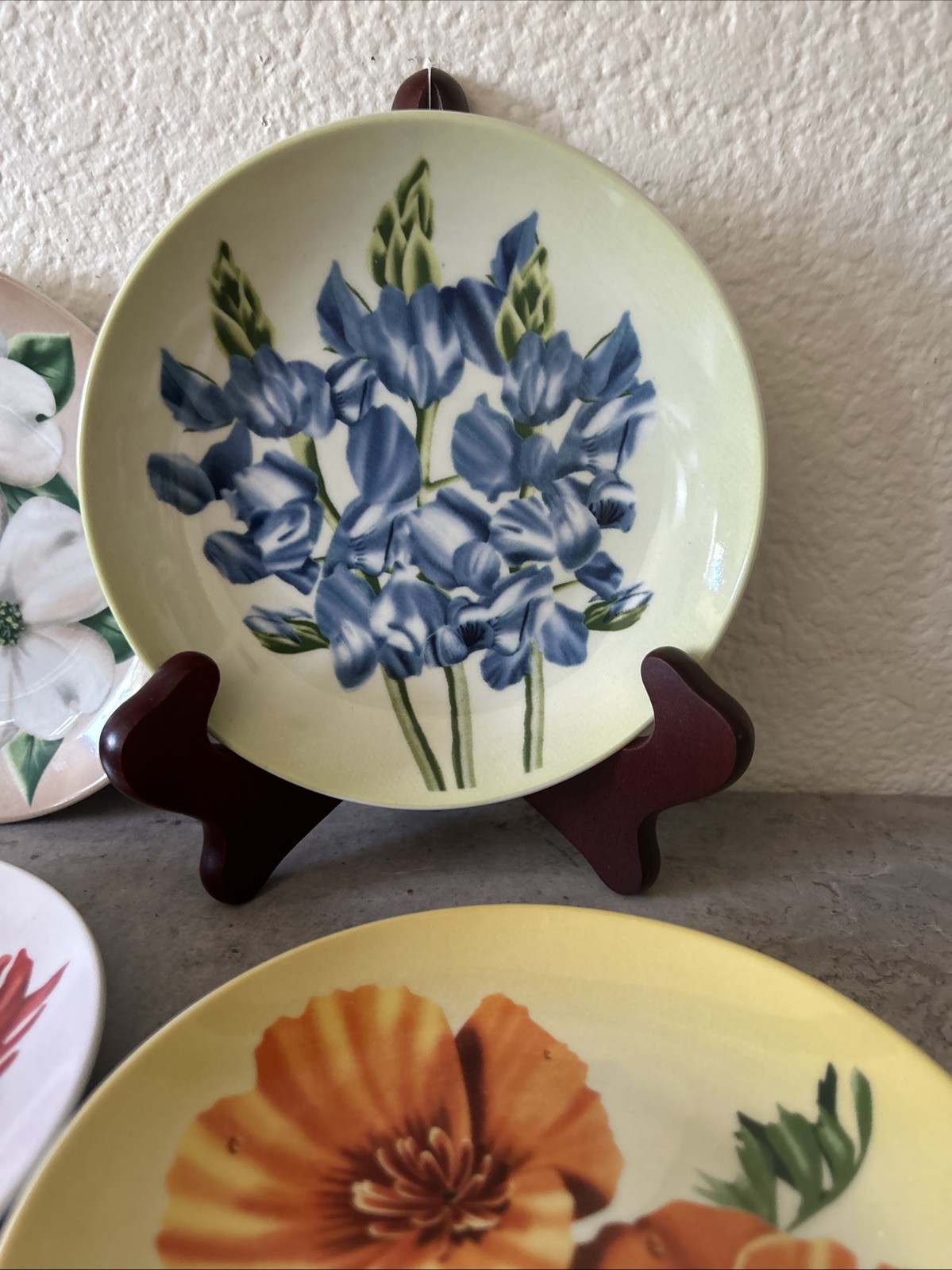 Set of 4 Yosemite Floral 6″ Dessert Plates Parks-Resorts Poppies-Lupin-Dogwood