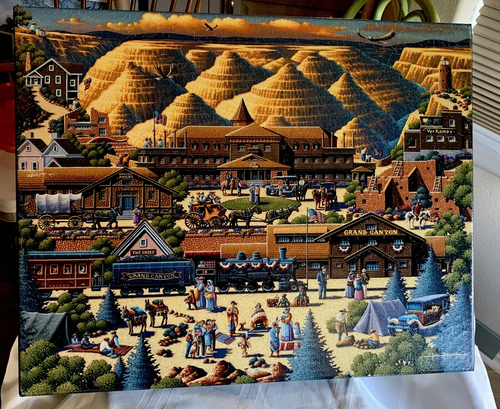 Eric Dowdle ‘Grand Canyon’ 16×20 Folk Art USA Souvenir Southwest Vintage Train