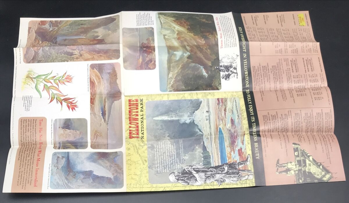 VTG 1967 Yellowstone National Park Brochure & Map Vinyl Castle Geyser