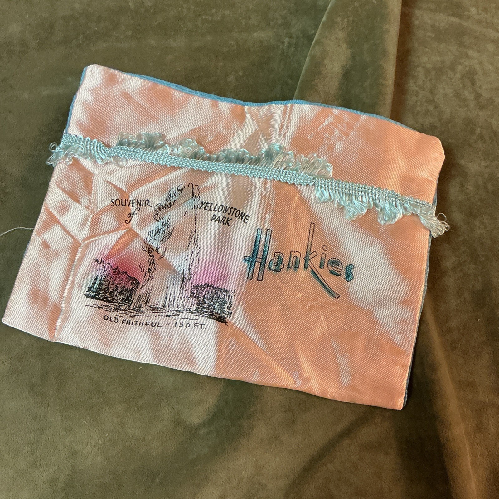 Vintage Yellowstone park old faithful hankies Holder /sleeve satin fabric