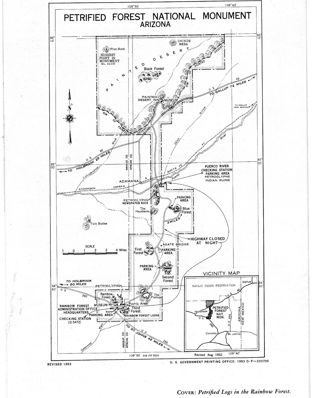 c1955 Petrified Forest National Monument AZ Dept. of Interior Folder Map