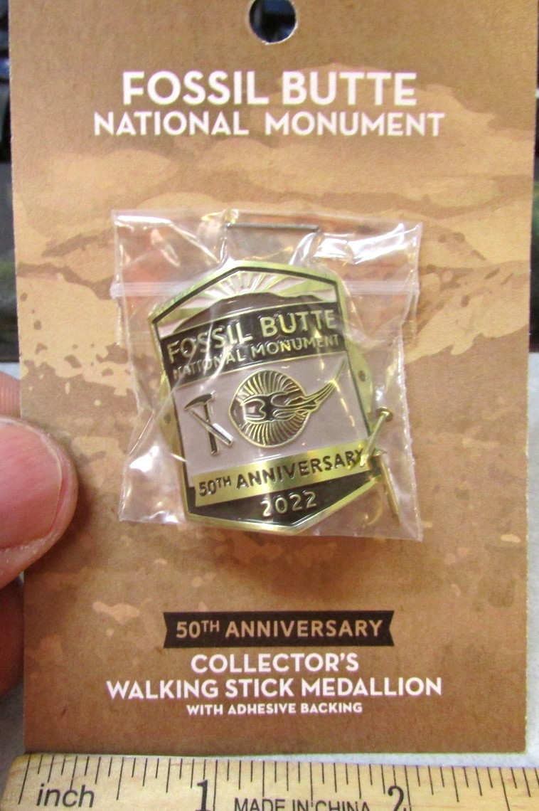 Fossil Butte National Monument Wyoming walking hiking stick Medallion, 50th Annv