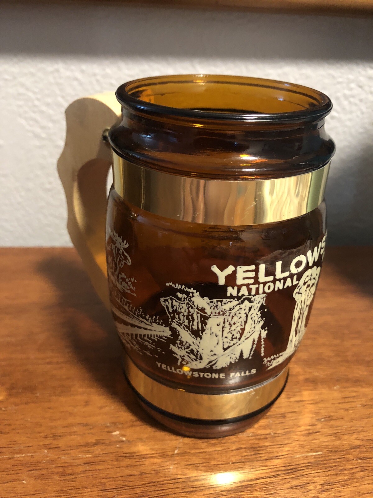 Siesta Ware Glass Mug w Wood Handle Yellowstone National Park Stein