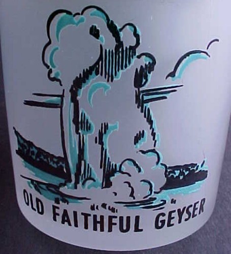 Vintage Yellowstone National Park & Wyoming Old Faithful Tetons Frosted Glass