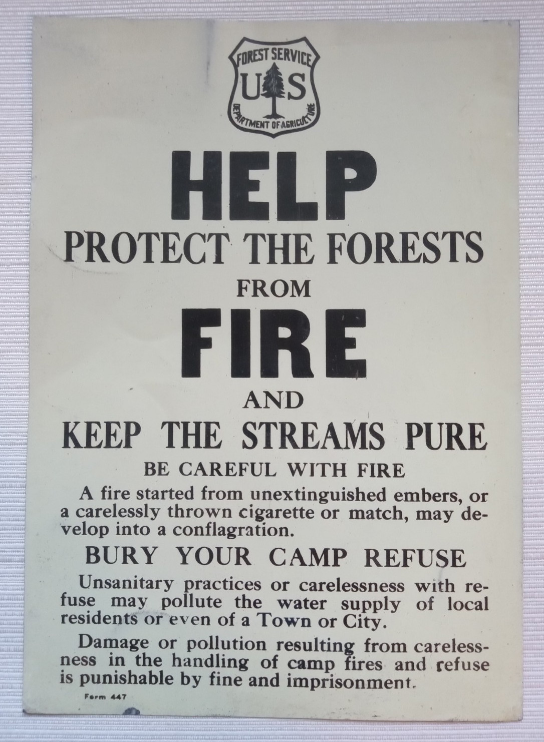 Vintage National Forest Service Original Metal Sign “Help Protect” USFS Parks