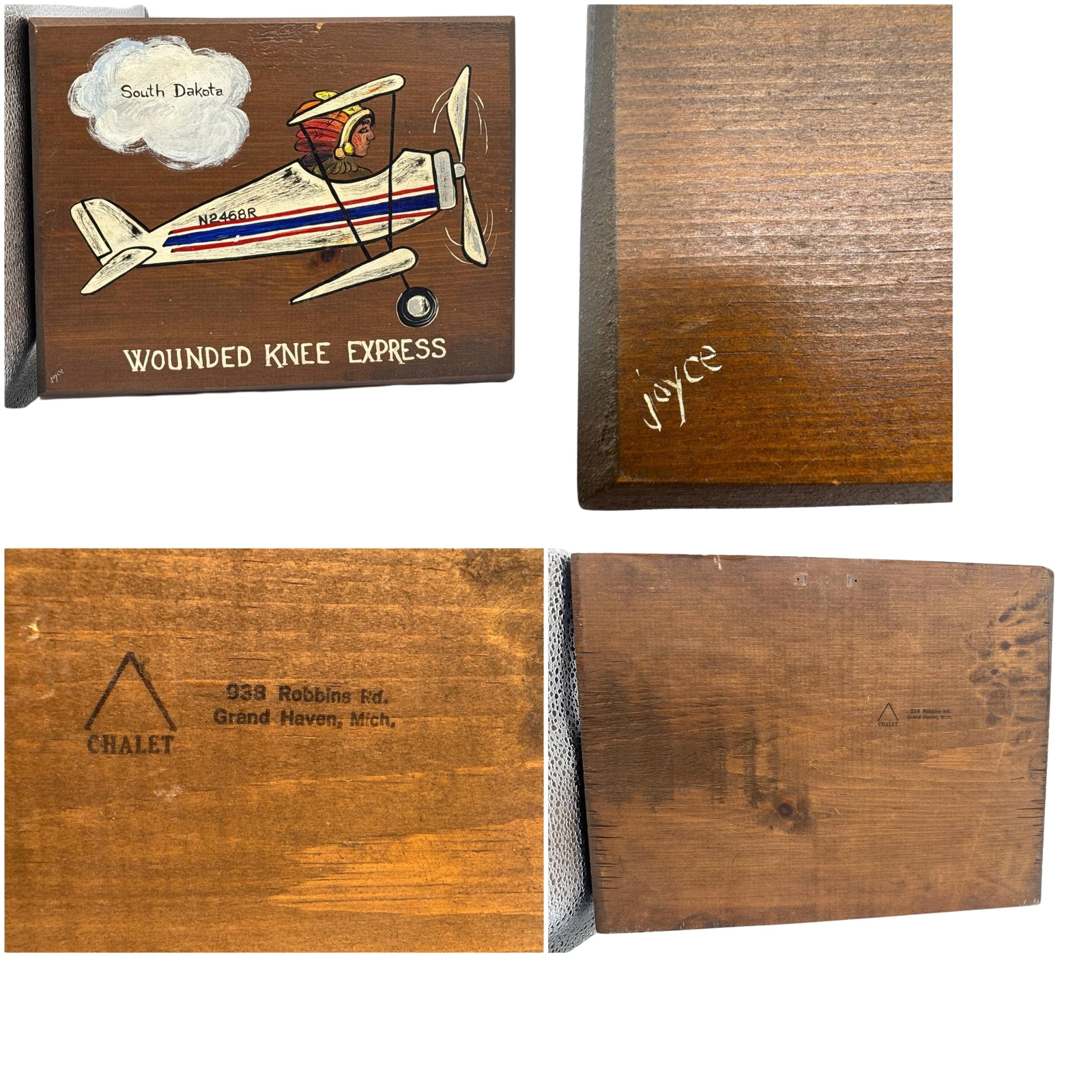 Chalet Wounded Knee Express South Dakota Vintage Wood Plaque Art 12×9 in