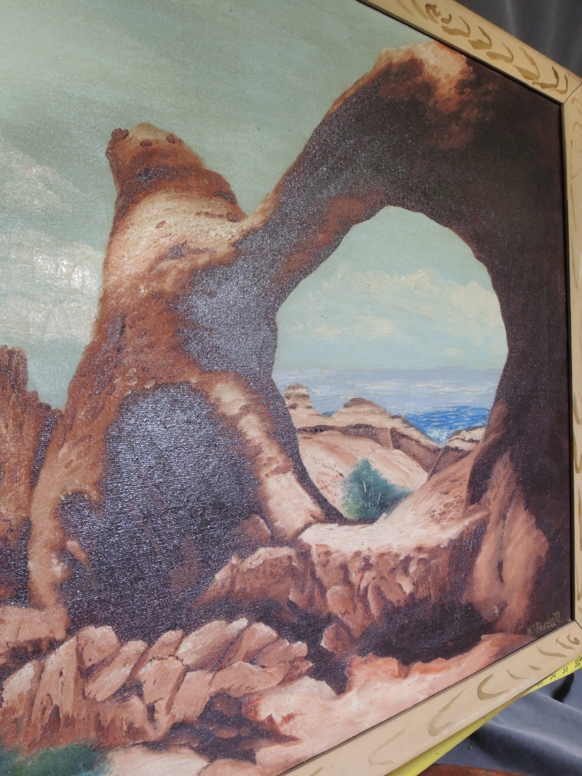 Vintage Signed 1938 Oil Painting of the Double O Arch, Arches National Park Utah
