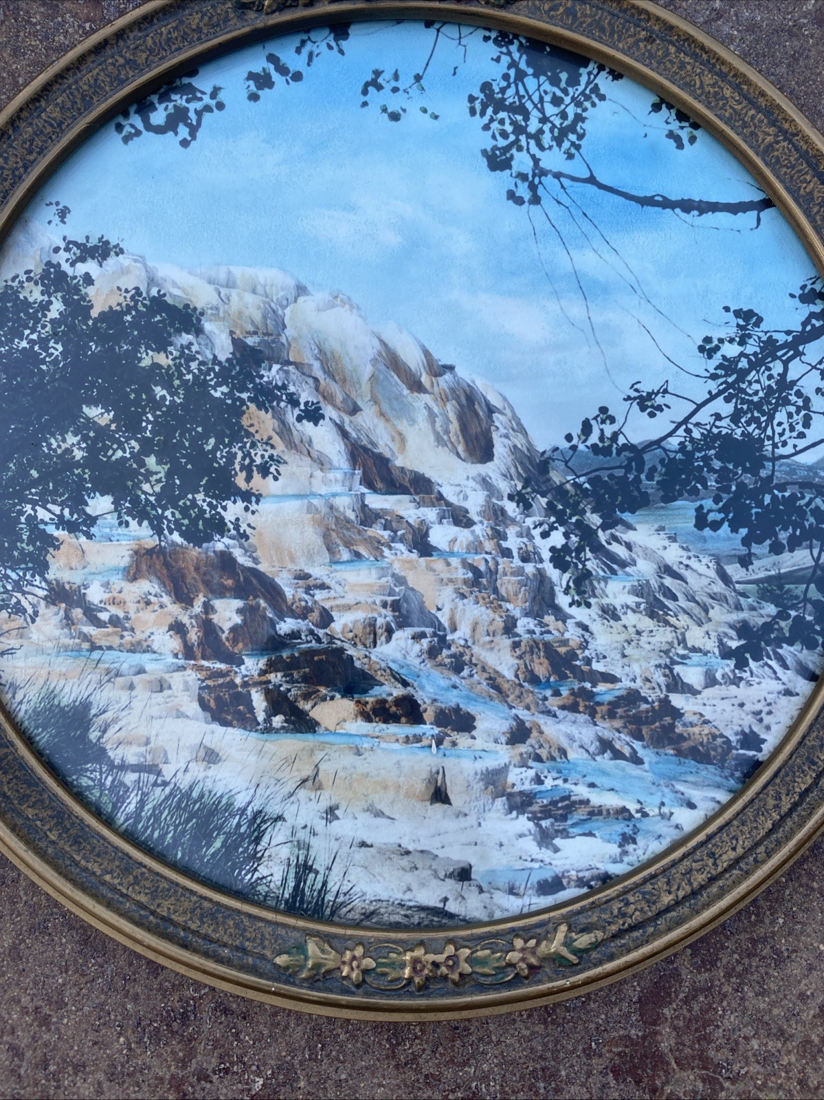C.1920S JACK ELLIS HAYNES YELLOWSTONE PARK HAND TINTED PHOTOGRAPH FRAMED ROUND