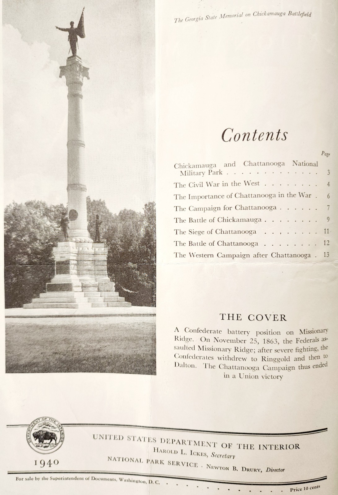 1940 Chickamauga & Chattanooga National Military Park Booklet Vintage F15N