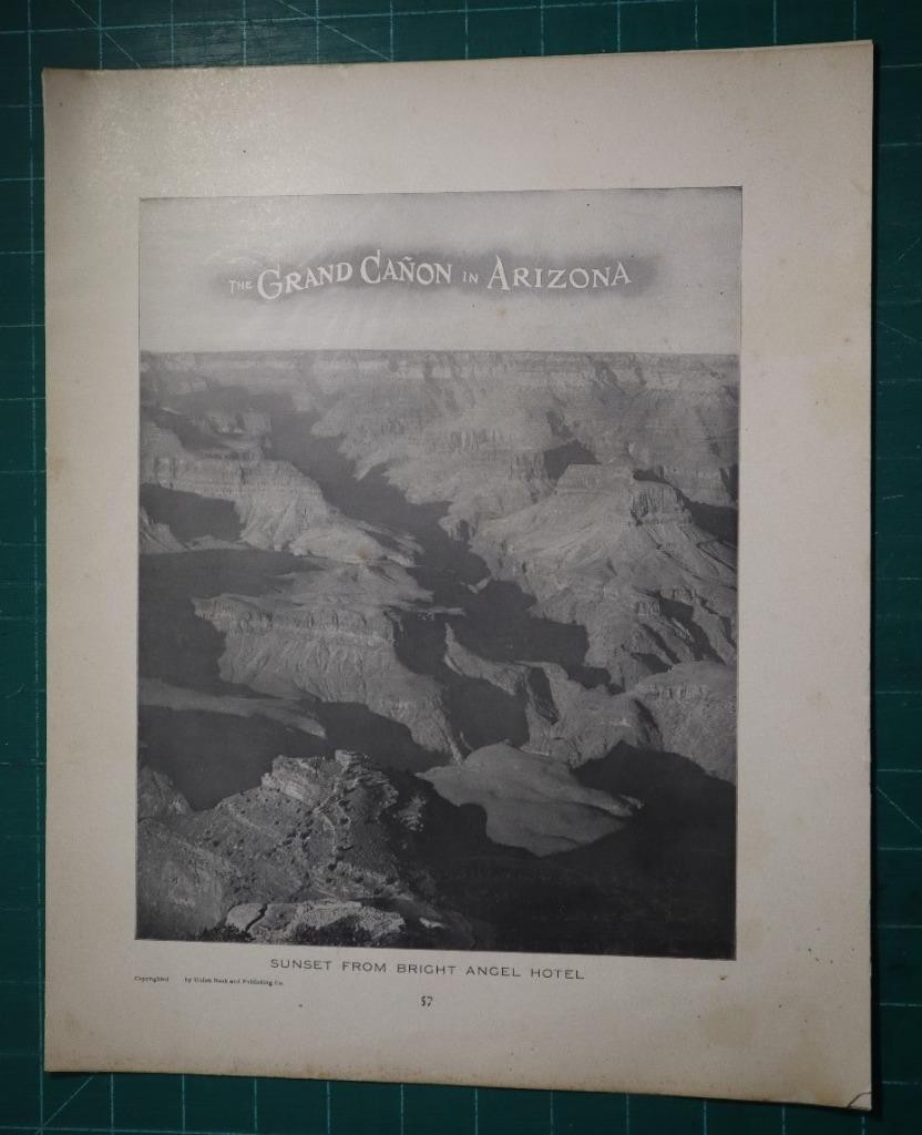 Antique prints (4) The Grand Canyon 1904 Cowboys Bright Angel Cabin Art