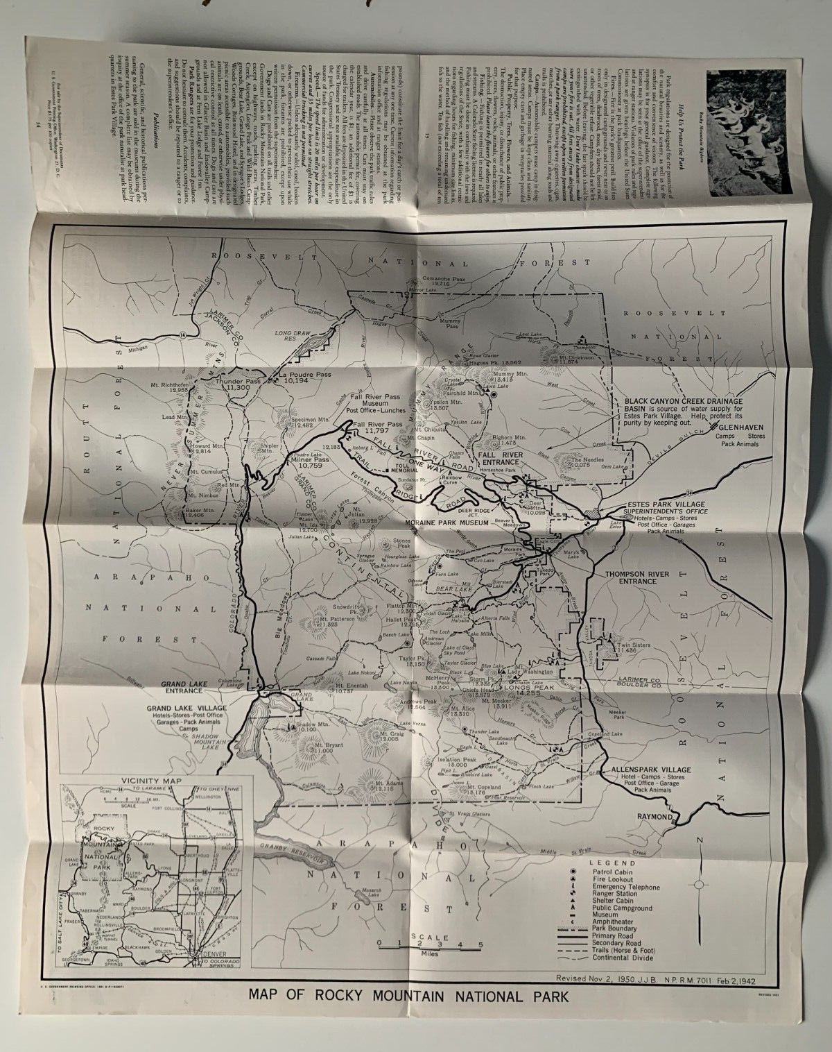 Vintage 1951 Colorado Rocky Mountain National Park Brochure Map illustrated