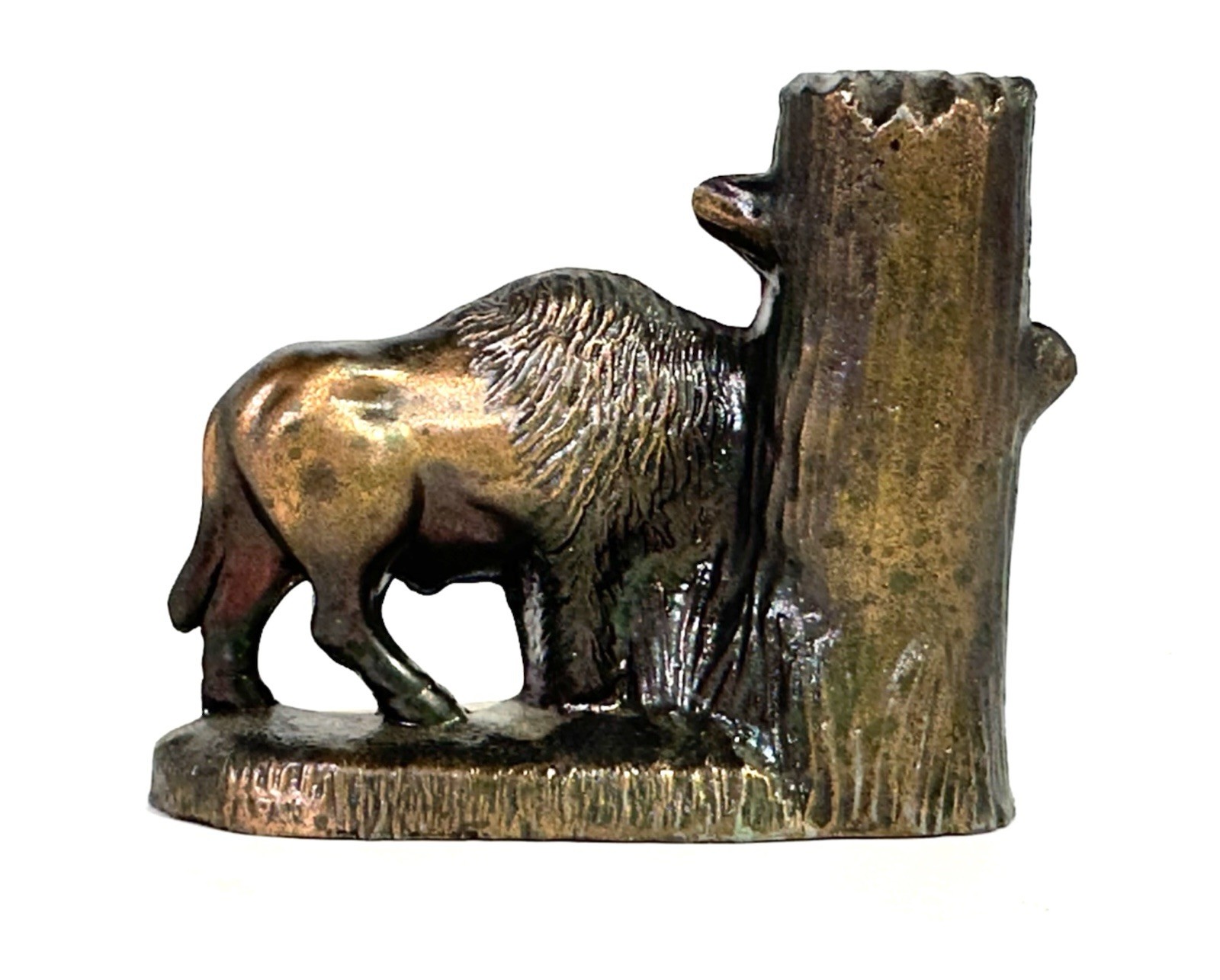 Vintage Yellowstone Park Brass Buffalo Thermometer Travel Souvenir Figurine