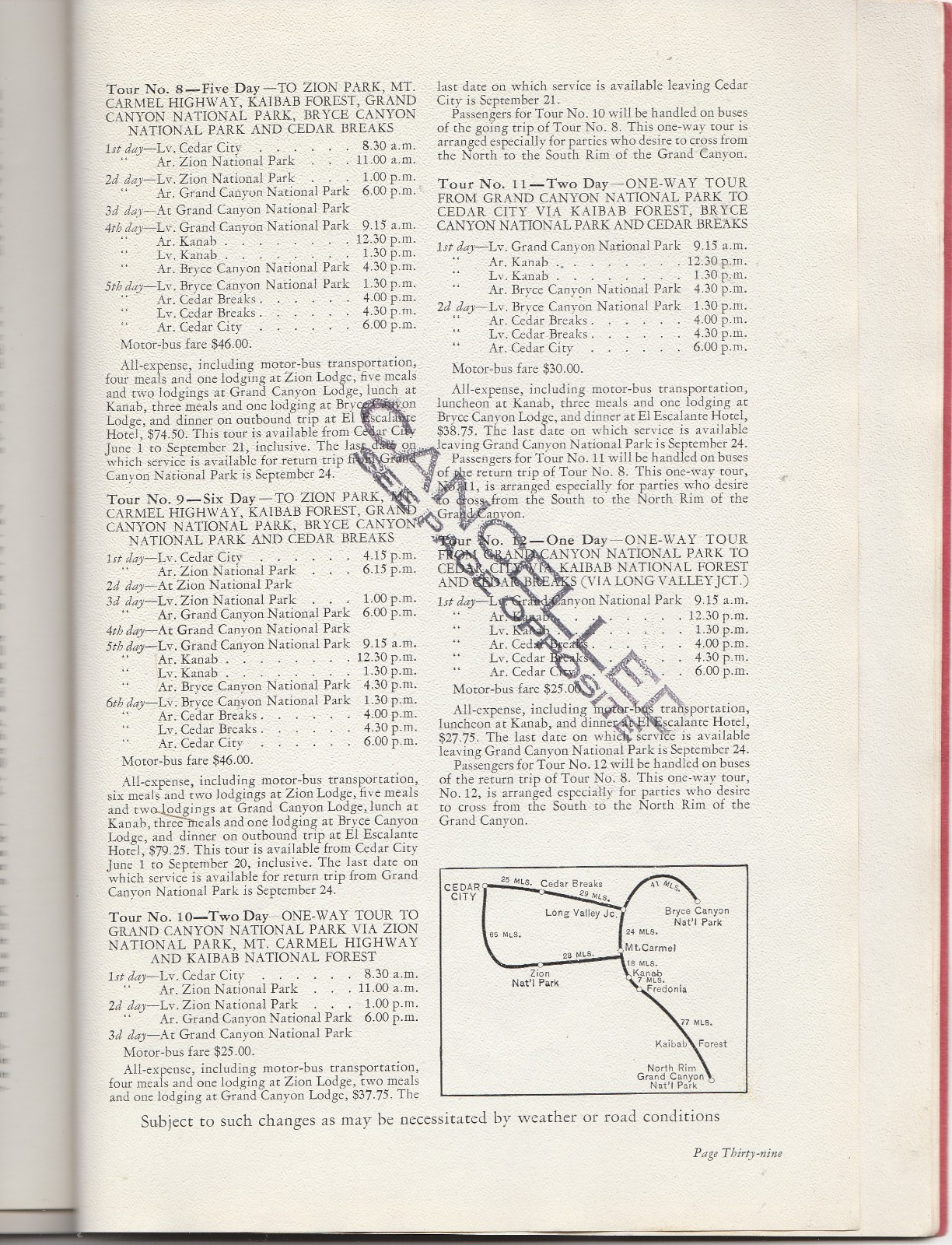 Zion Bryce Canyon Grand Canyon 1932/33 Tour Book