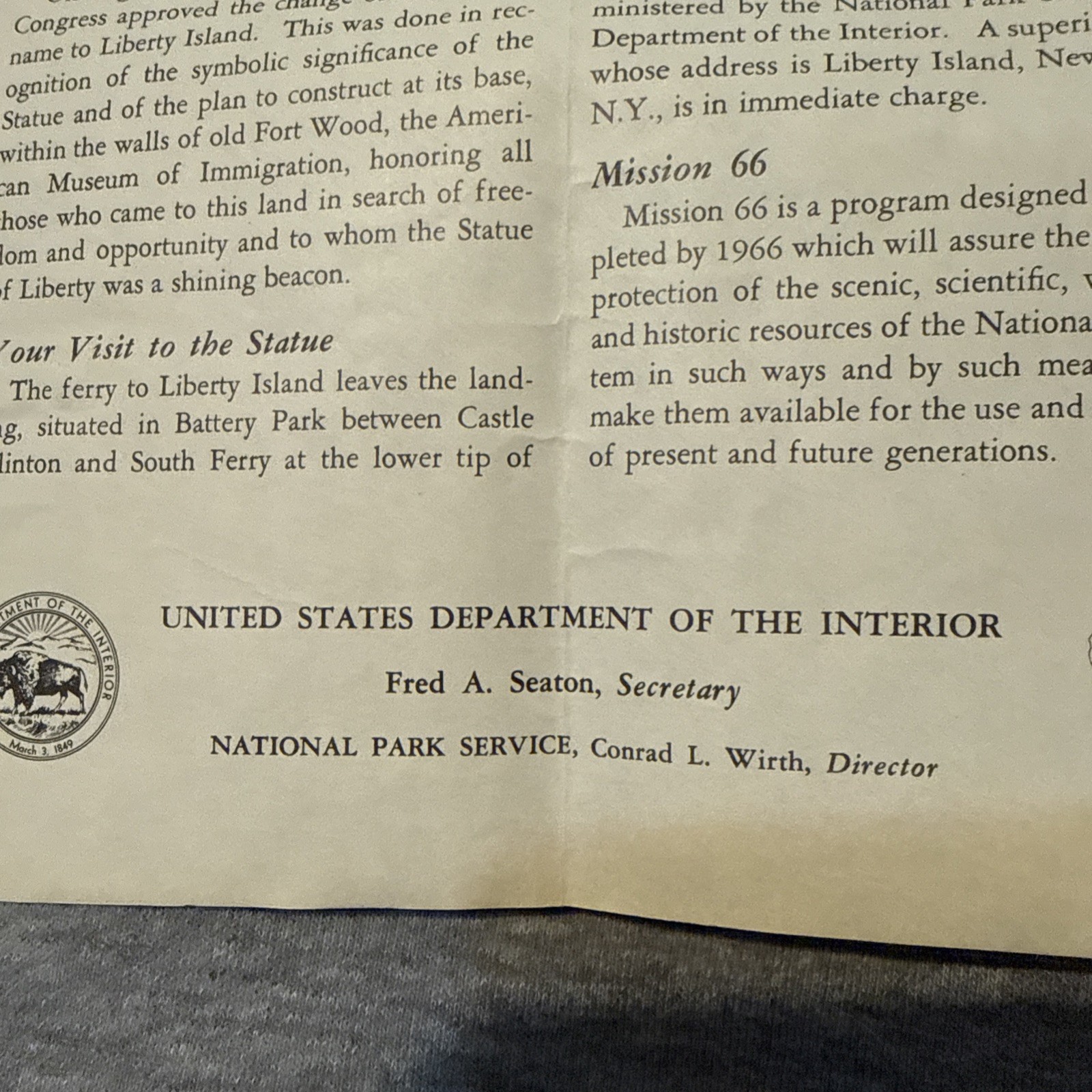 Vintage Statue of Liberty National Monument Brochure Map New York City NYC 1960