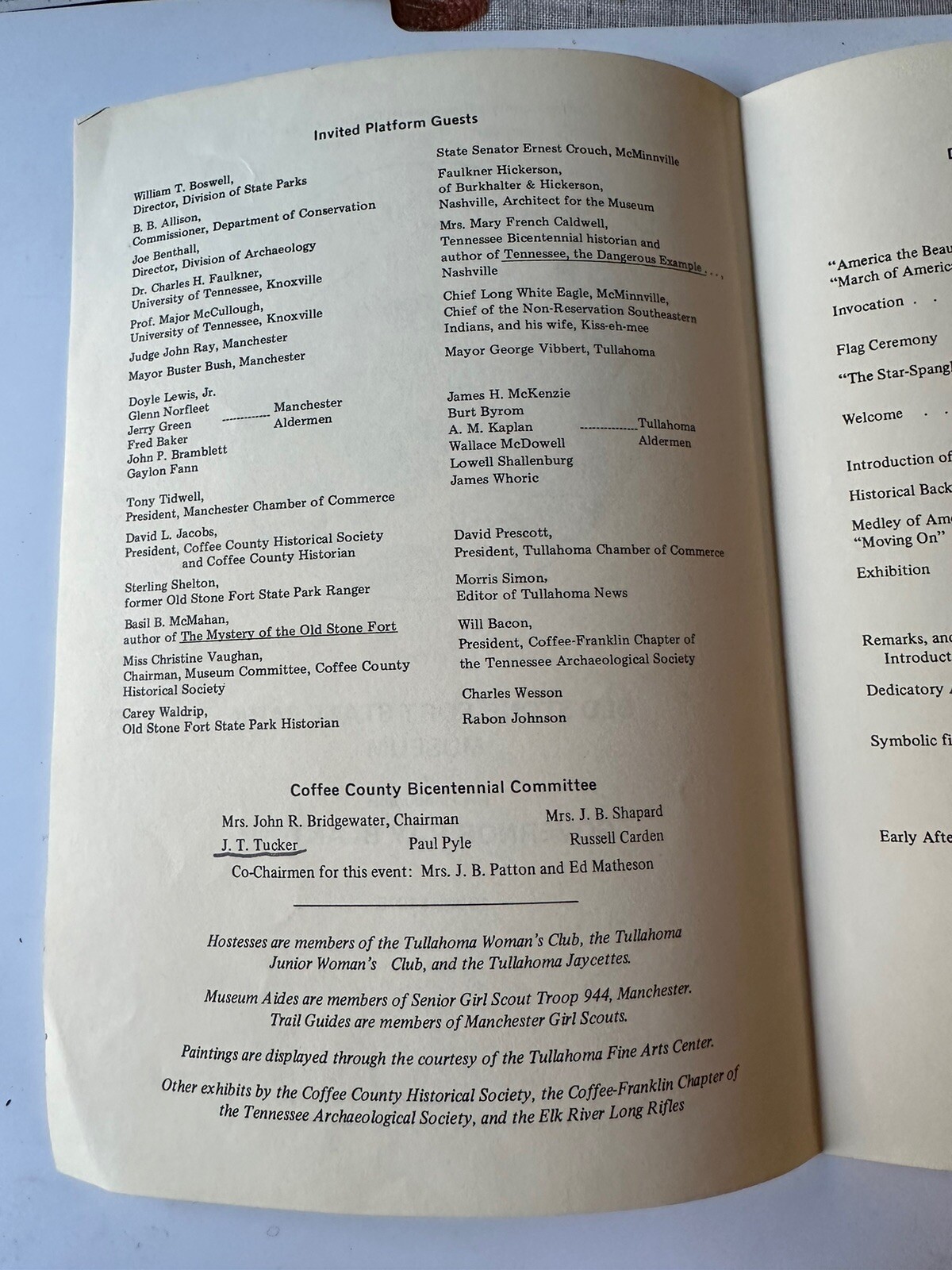 The Old Stone Fort Museum Coffee County TN Dedication Program (3B)