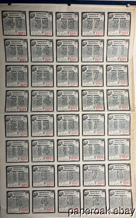 Original 1905 Yosemite Short Line Railway Company Bond