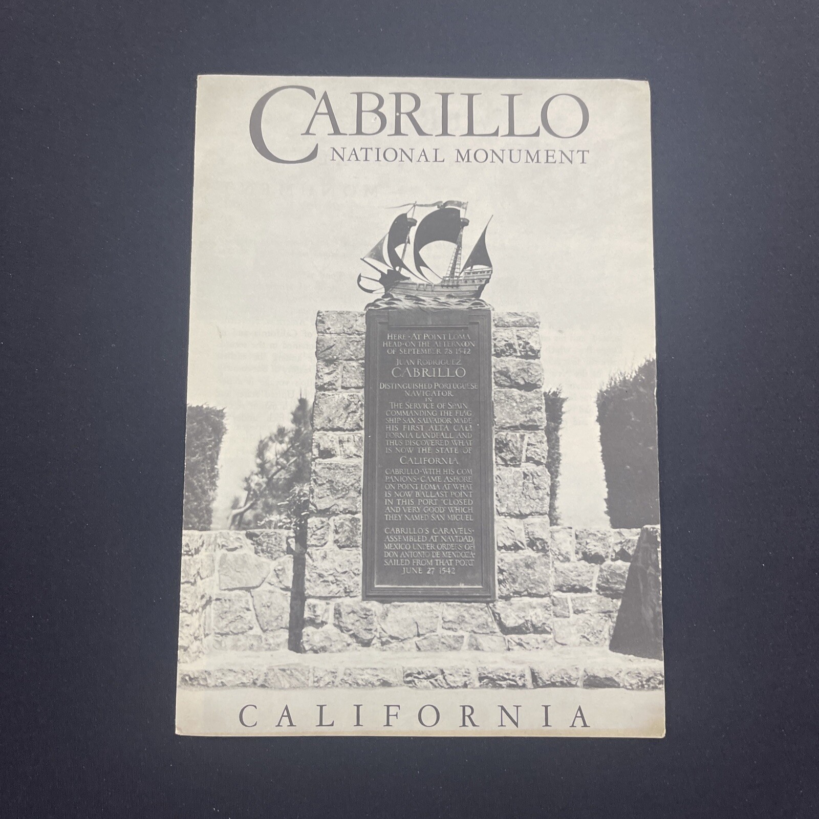 Vintage 1957 Cabrillo National Monument Brochure Pamphlet Map Guide California
