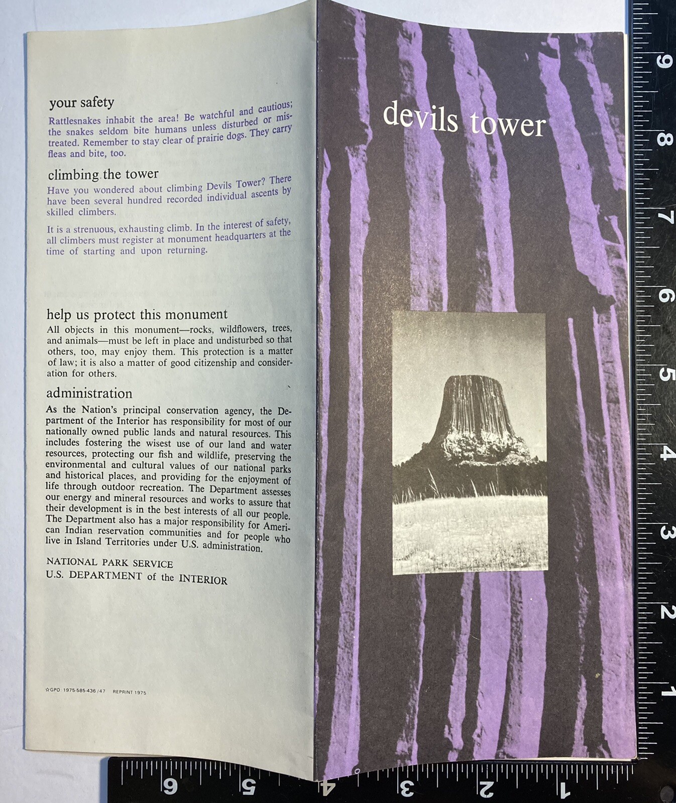 Devils Tower National Monument Map 1975 Folding Brochure Wyoming WY