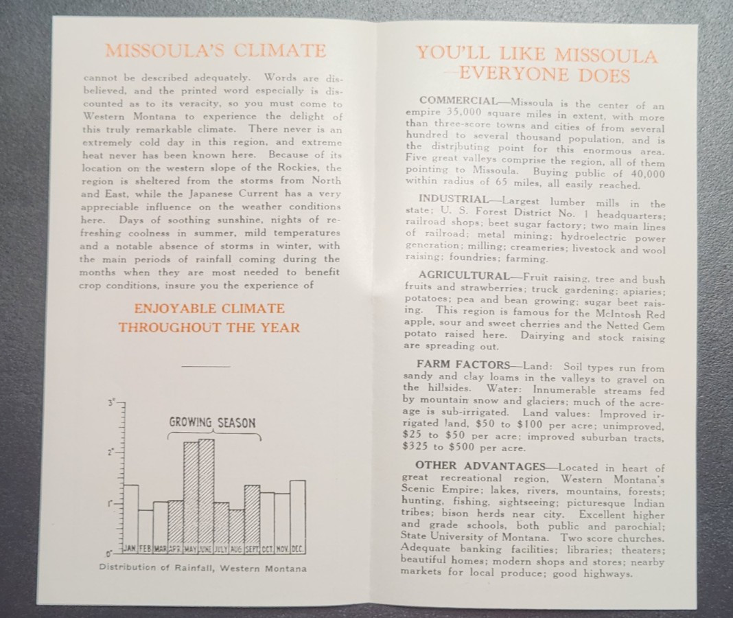 Vintage 1930’s Missoula Chamber of Commerce Brochure and Letter/Pamphlet