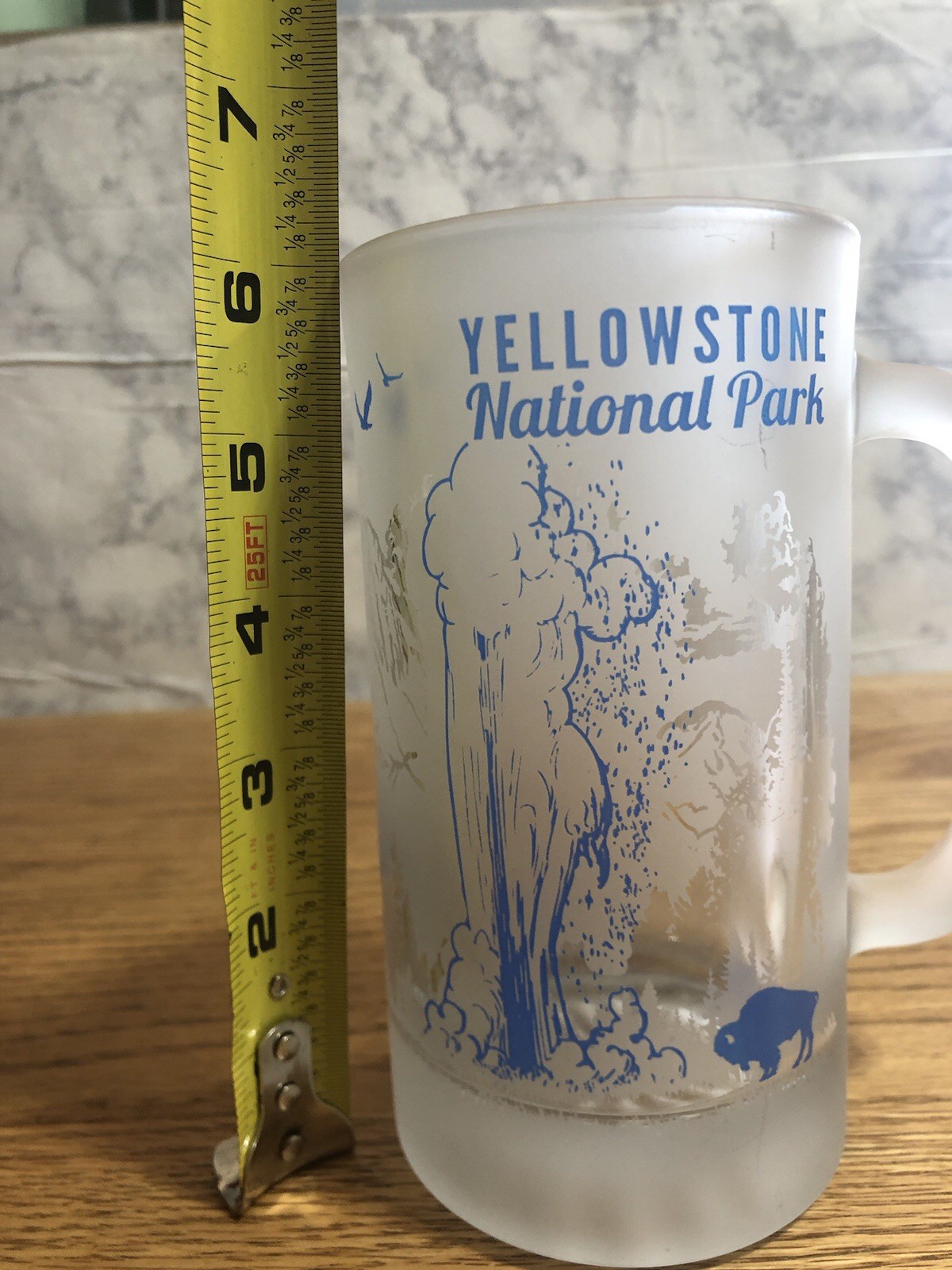 Vintage Frosted 6’’ Mug Featuring Yellowstone Natl Park Old Faithful Geyser
