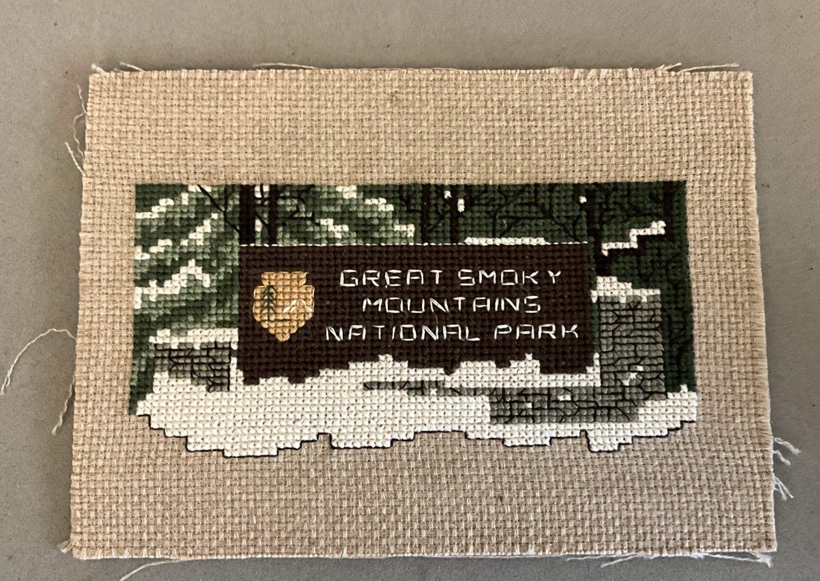 Great Smoky Mountains National Park Cross Stitch Sign, Already Mounted