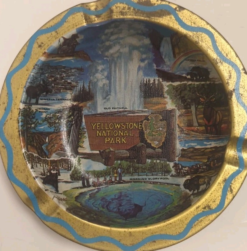 vintage Yellowstone National Park Metal Tin Ashtray