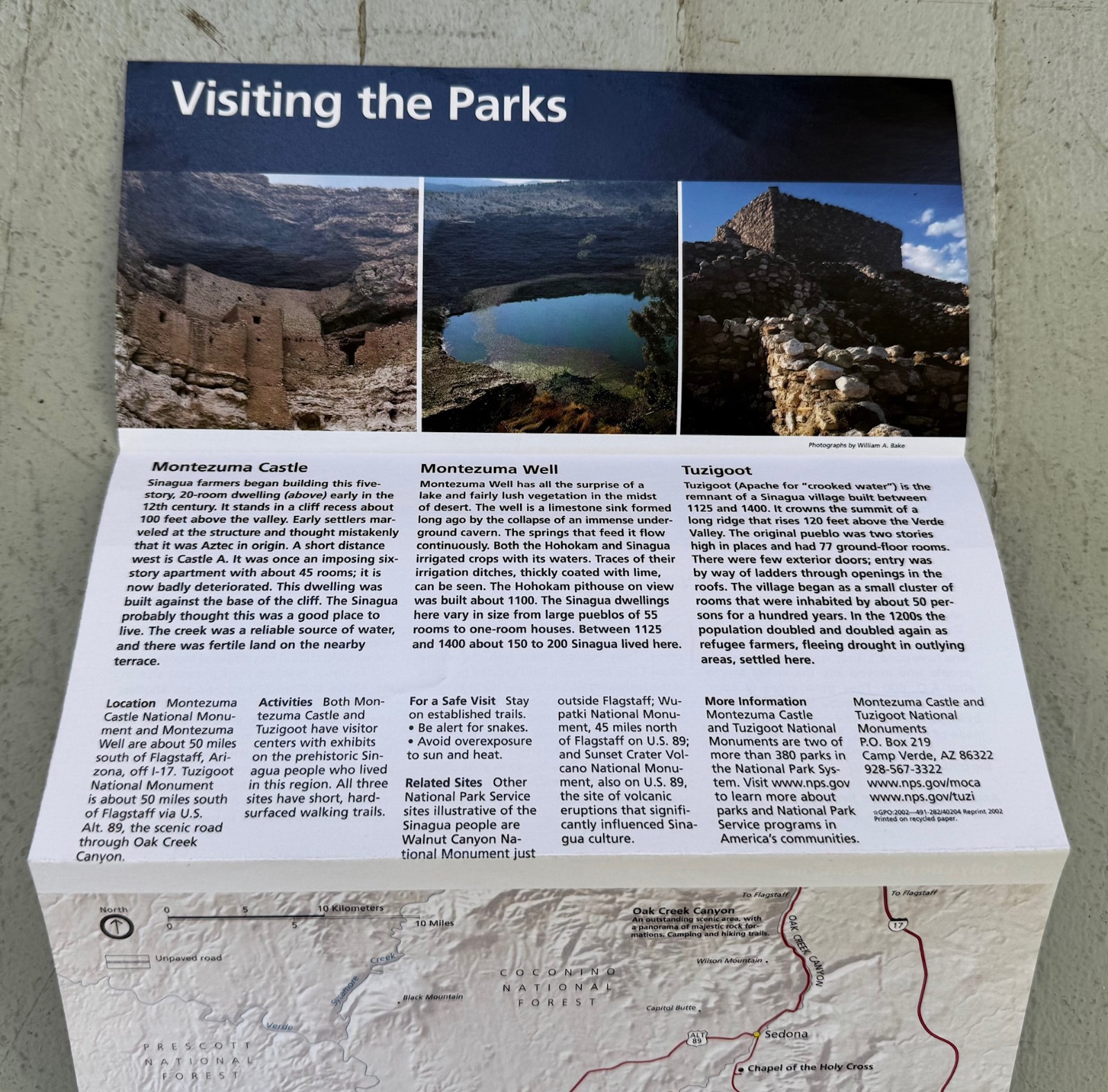 Vtg 1999 MONTEZUMA CASTLE TUZIGOOT National Monument/Park Unigrid Brochure Map