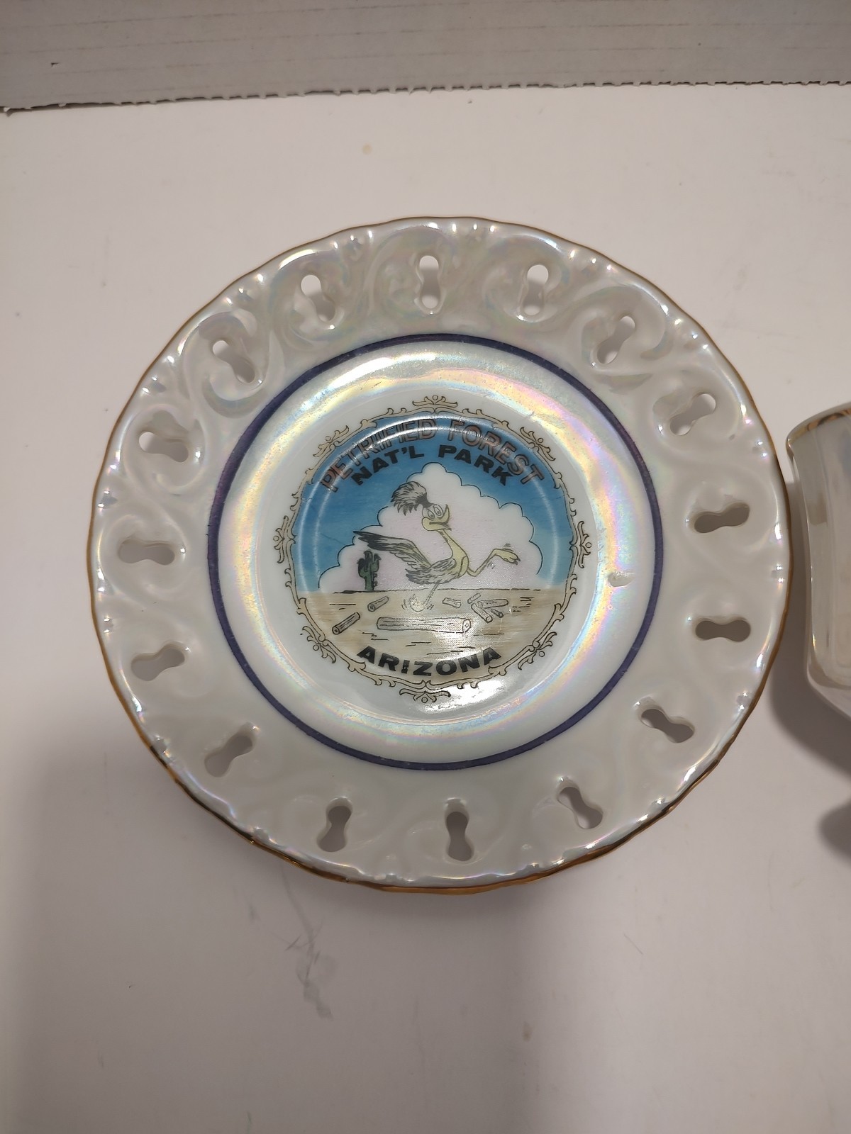 🔥 Vintage Petrified Forest Nat’l Park Souvenir Teacup & Saucer Pearlescent